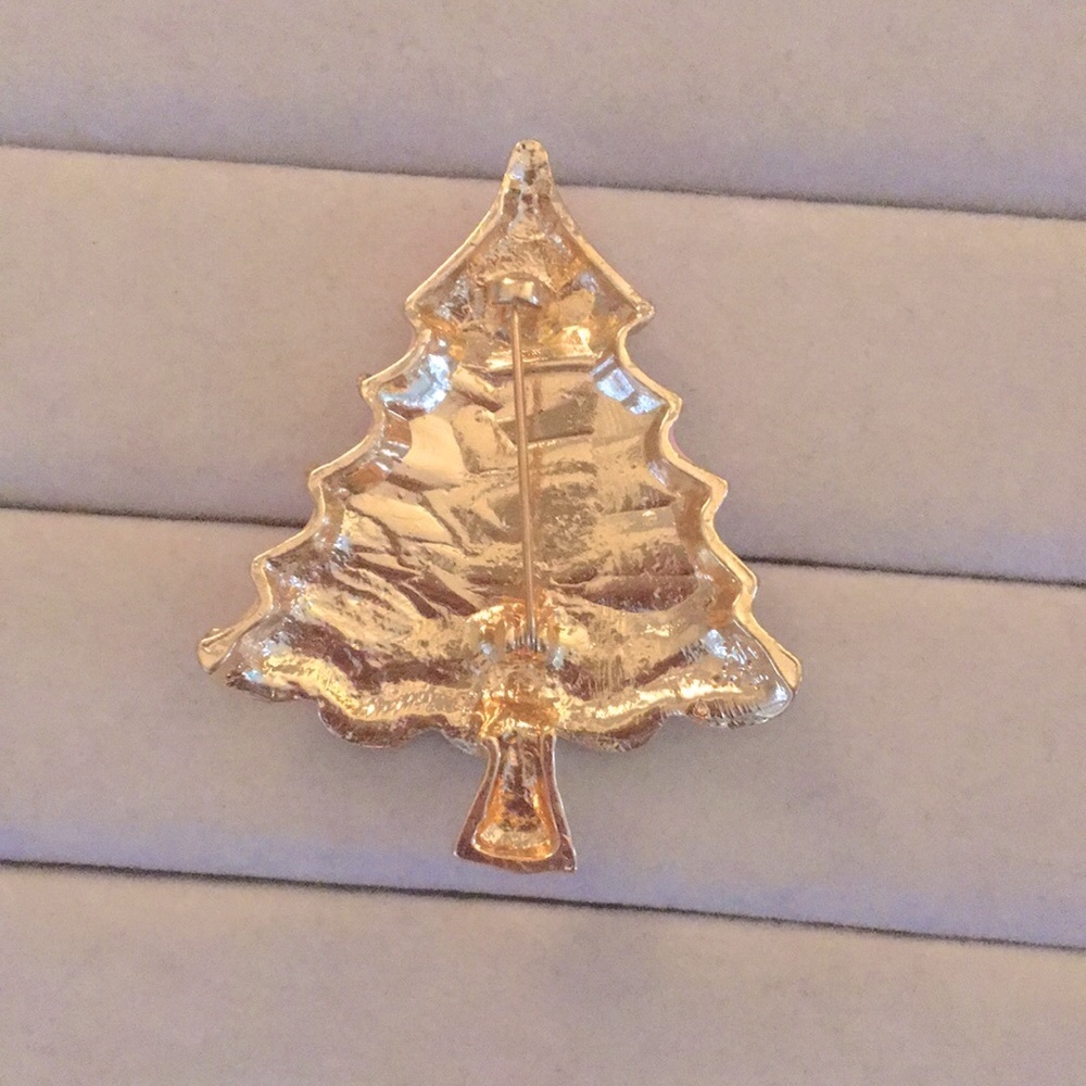 Pink + Gold Crystal Christmas Tree Brooch - Picture 6 of 6